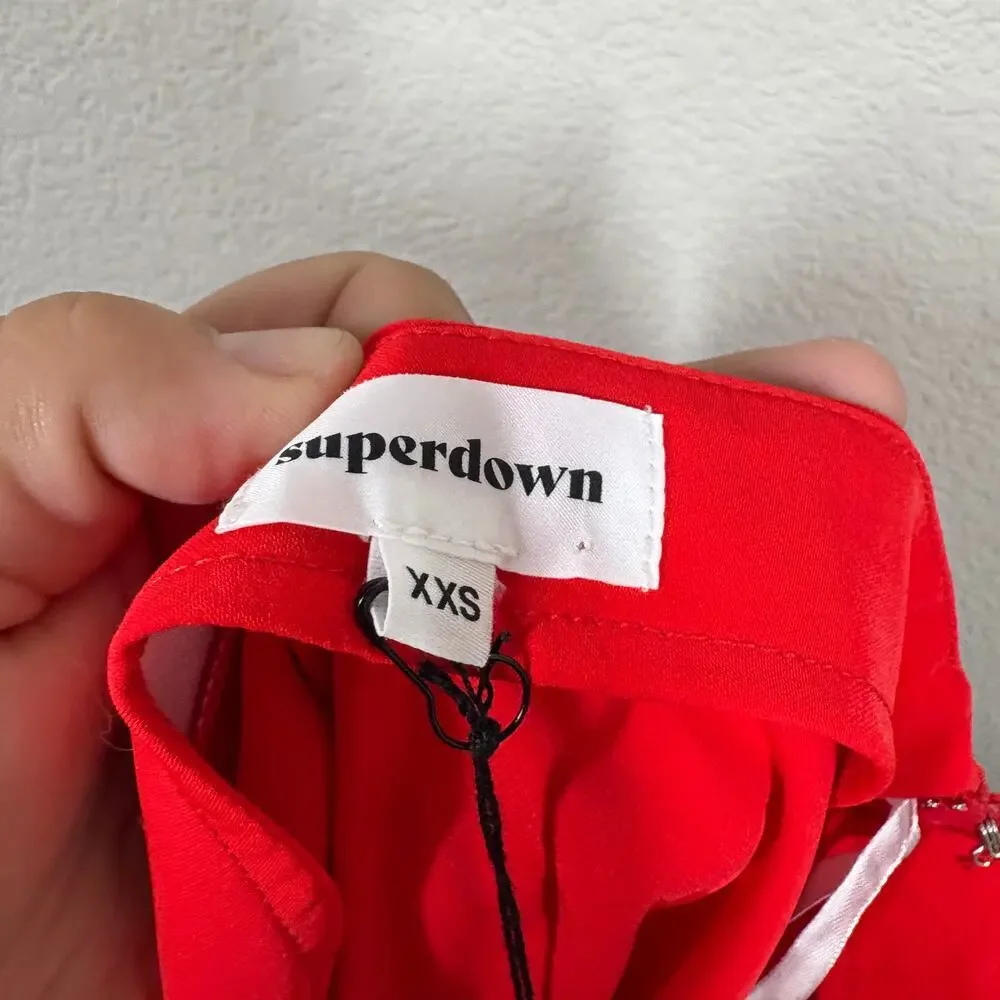 Superdown Womens Size XXS Arielle Slit Maxi Skirt Red High Low Pleated Stretch - Picture 7 of 9